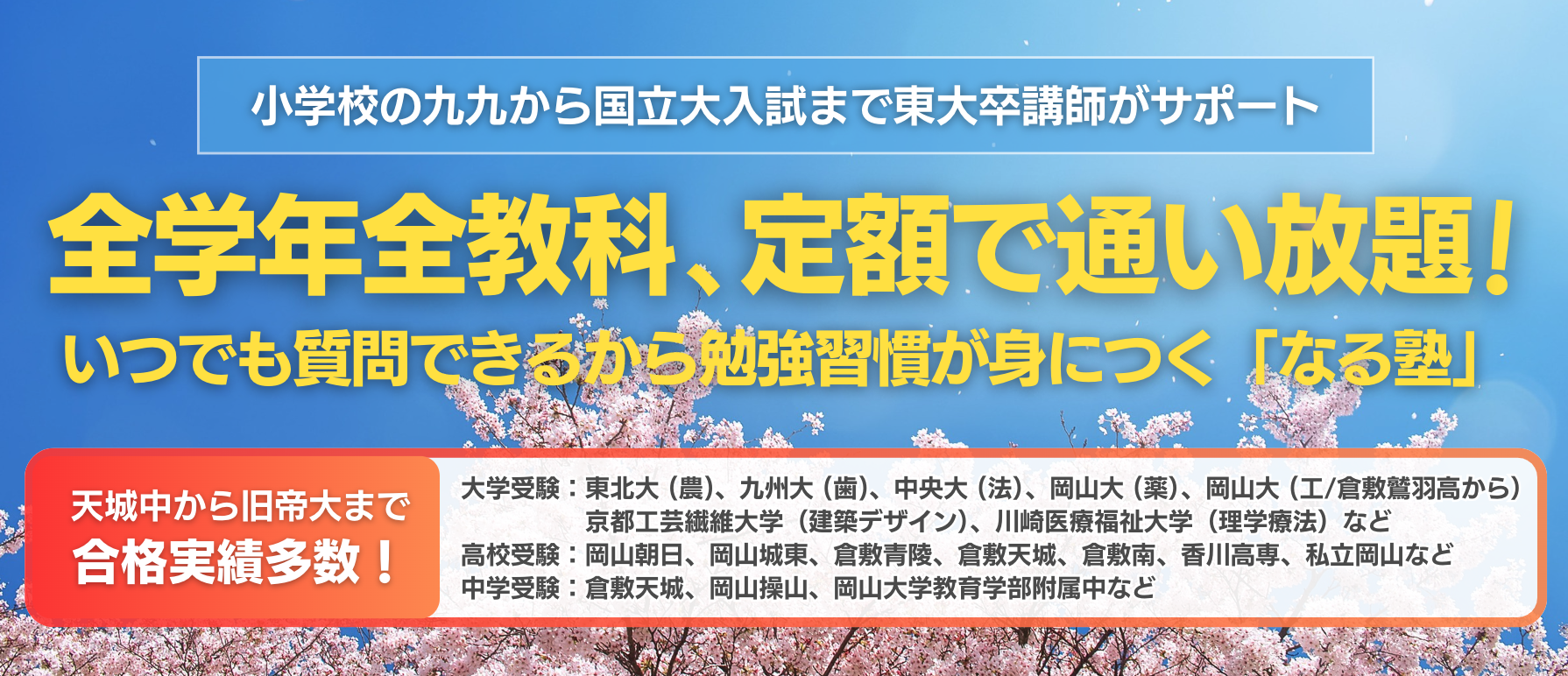 天城中から旧帝大まで、なる塾は合格実績多数！
