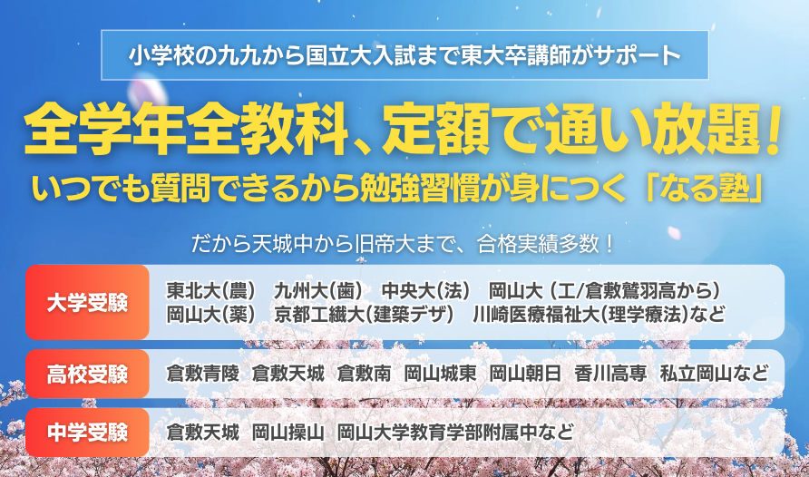 天城中から旧帝大まで、なる塾は合格実績多数！